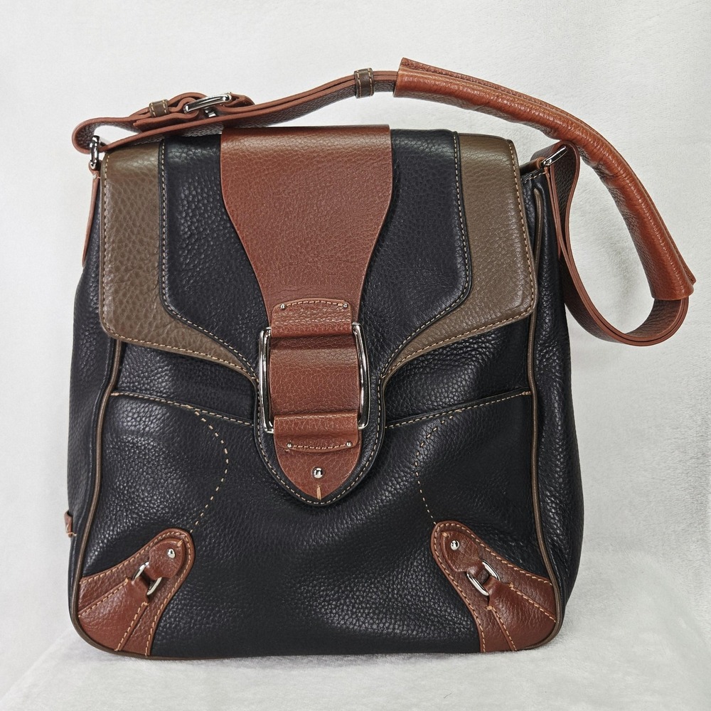 Cole Haan Village Tri Color Messenger Bag Womens Medium Black Brown Leather